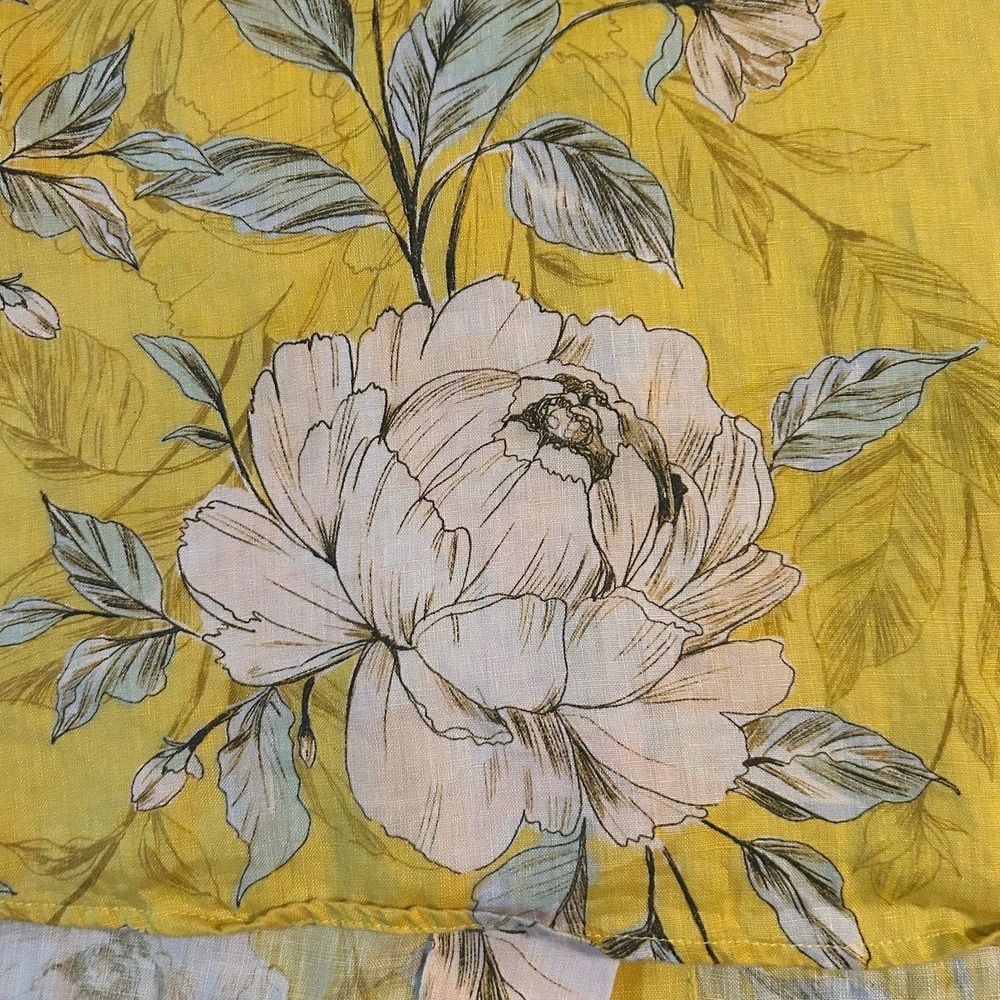 Nicole Miller Yellow Floral 100% Linen Button Back Top XS Cottage Lagenlook Chic - Picture 4 of 10
